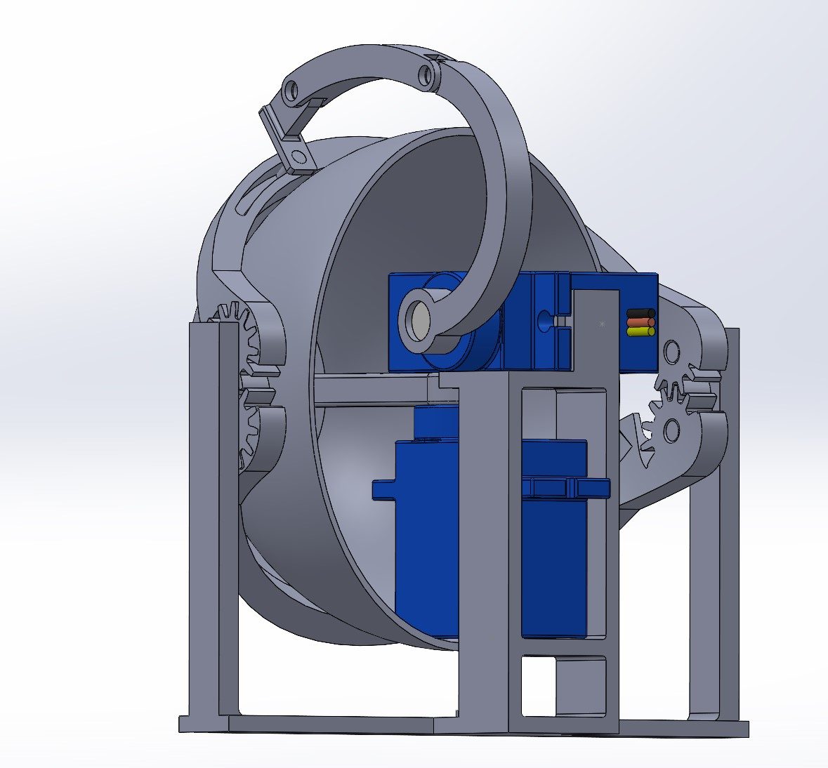 SolidWorks render from the back showing the two servos mounted inside the eye frame